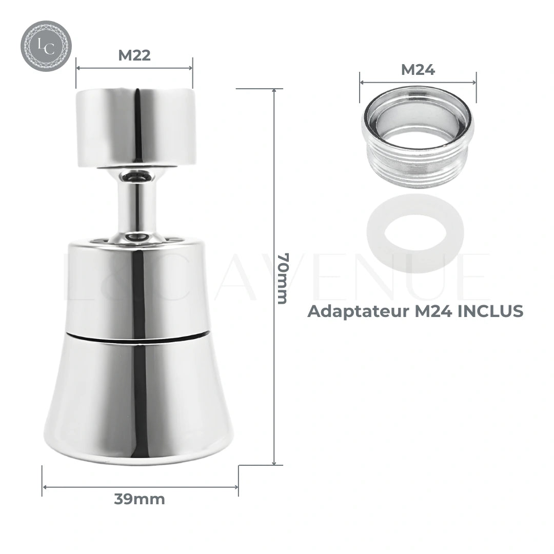 Dimensions techniques AeraBoost Mini (70mm) et adaptateur M24 inclus