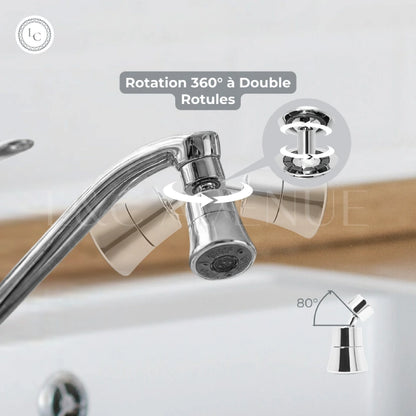 Schéma rotation 360 degrés double rotule AeraBoost Mini - Angle pivotant 80 degrés pour évier cuisine
